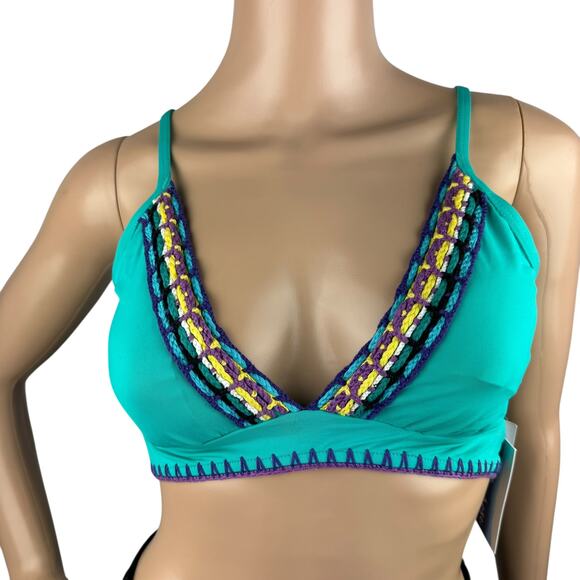 New Isabella Rose Blue Crochet Trim Removable Cups Split Strap Bikini Top L - Picture 1 of 6